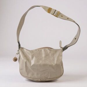 Piero Guidi Gold Metallic Monogram Leather Fabric Shoulder Bag Hobo Minimalist